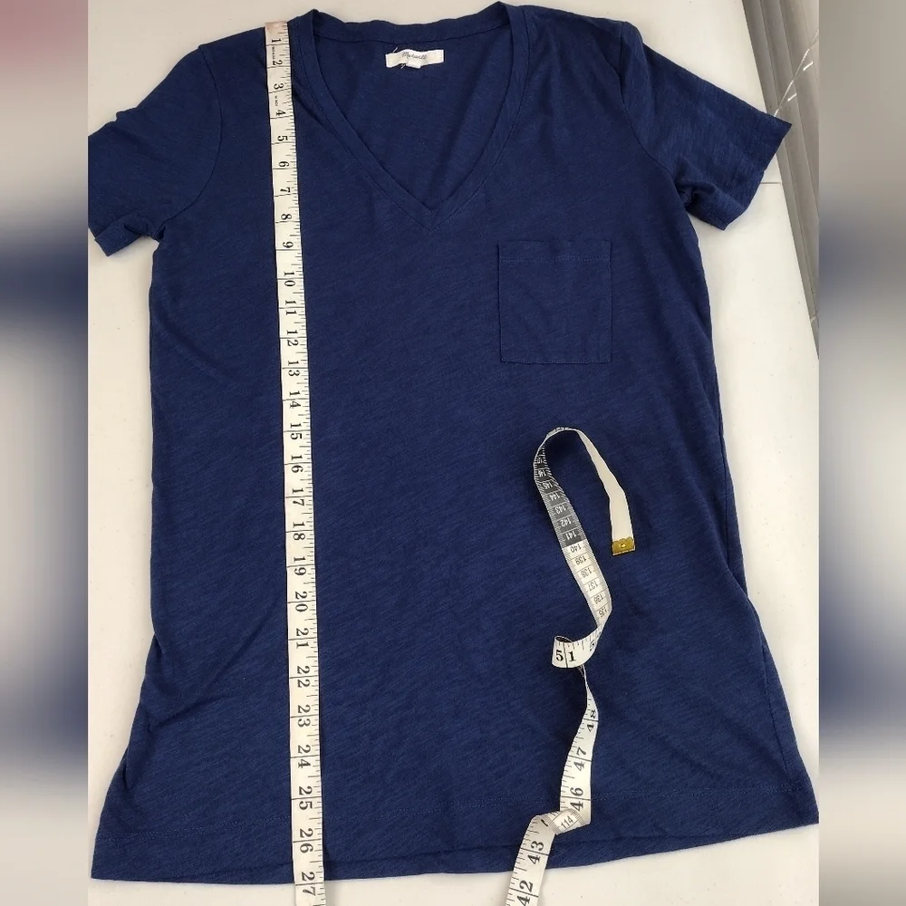 Madewell Women's Cotton Blue Short Sleeve V-Neck T-Shirt Basic Top - Picture 13 of 13
